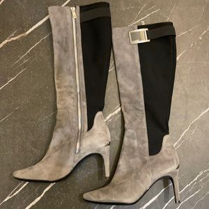 Calvin Klein grey suede & black elastic heel boot
